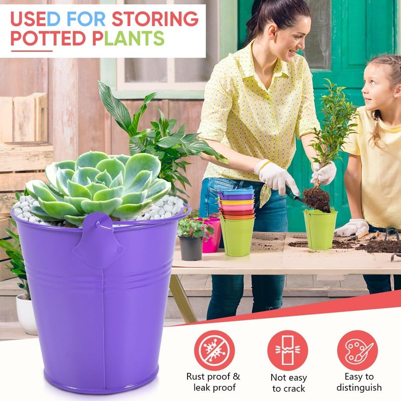 OBTANIM 7 Pack Colorful Metal Buckets with Handle Galvanized Ice Pails for Plants, Succulents, Party Favors Organizing, Rustic Home Decor or Classrooms Pencil Storage (4 x 2.8 inch) - Image 4